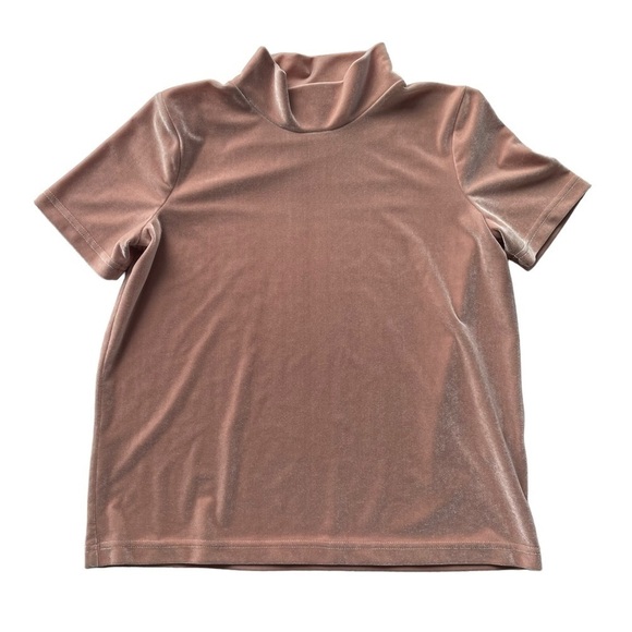 Madewell Velvet Mock neck tee Top Pink Size XSmall Blush Peach Party Workwear - Picture 7 of 9